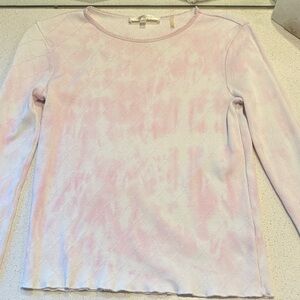 LoveShackFancy Tye Dye Pale Pink heart knit cotton tee. Size small